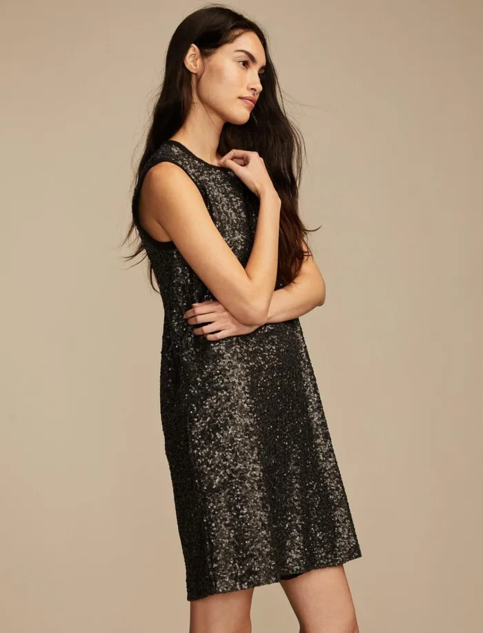 Sequin Shift Mini Dress Matte Black Sequin Women Lucky Brand Dresses