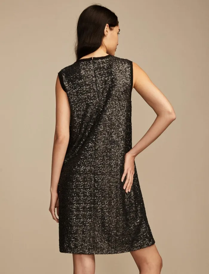 Sequin Shift Mini Dress Matte Black Sequin Women Lucky Brand Dresses