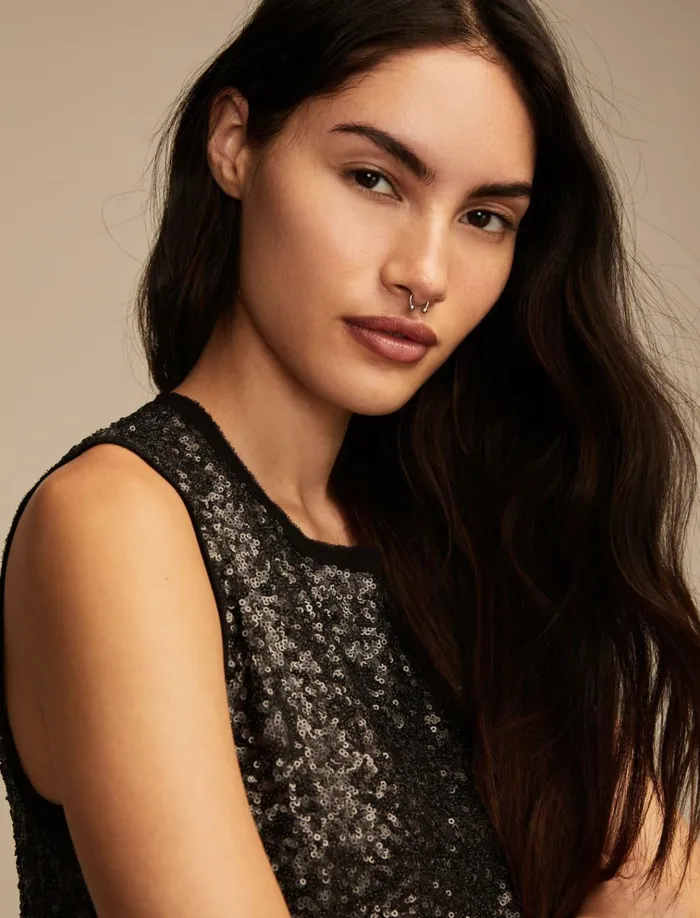 Sequin Shift Mini Dress Matte Black Sequin Women Lucky Brand Dresses