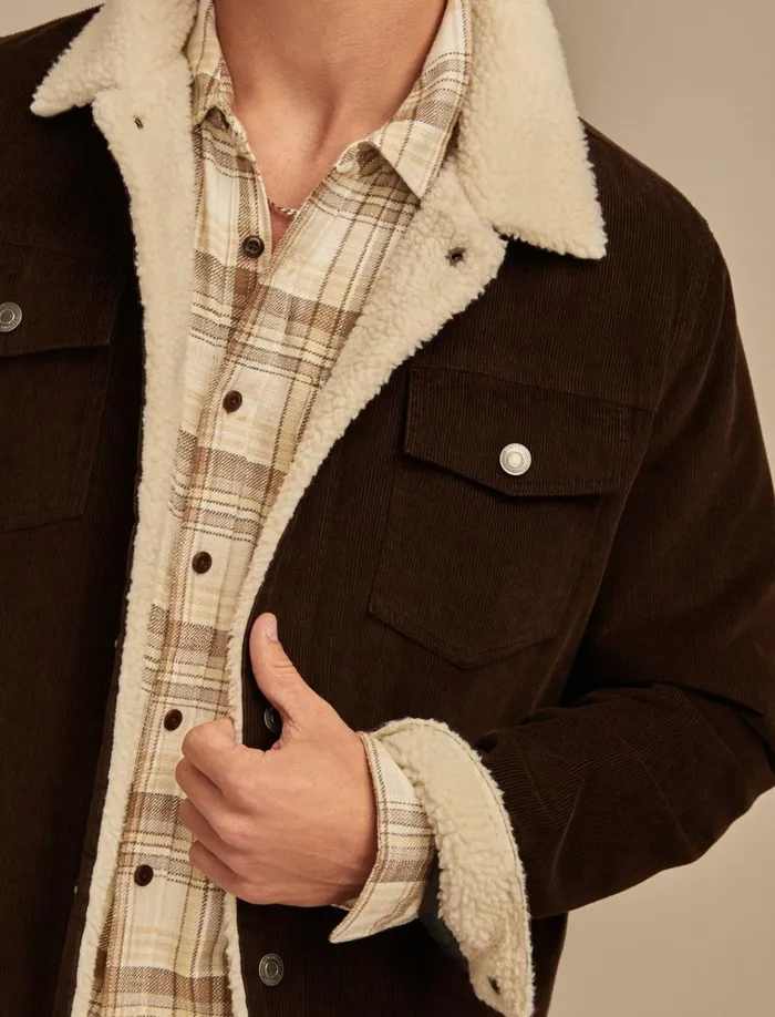 Sherpa Lined Corduroy Trucker Jacket Chocolate Brown Men Lucky Brand Jackets and Outerwear