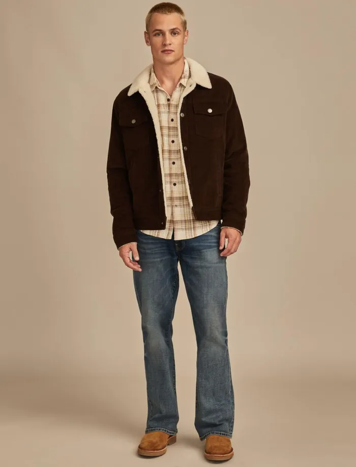 Sherpa Lined Corduroy Trucker Jacket Chocolate Brown Men Lucky Brand Jackets and Outerwear