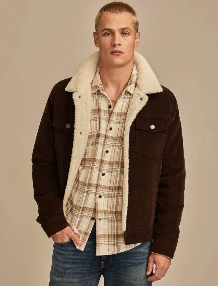 Sherpa Lined Corduroy Trucker Jacket Chocolate Brown Men Lucky Brand Jackets and Outerwear
