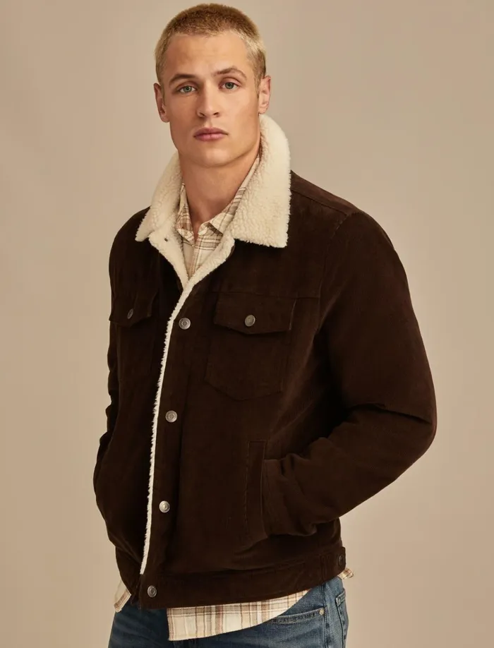 Sherpa Lined Corduroy Trucker Jacket Chocolate Brown Men Lucky Brand Jackets and Outerwear