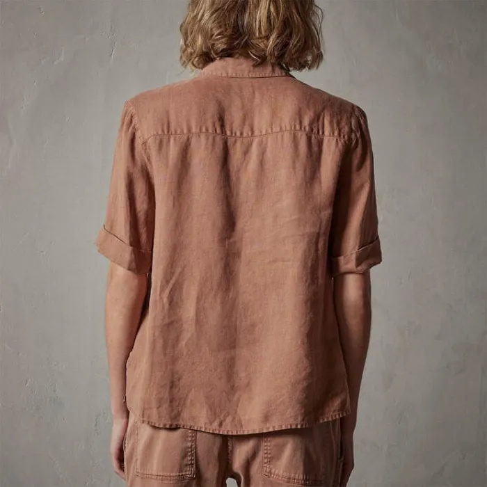 Shirting Women James Perse Short Sleeve Linen Shirt Nutmeg Pigment