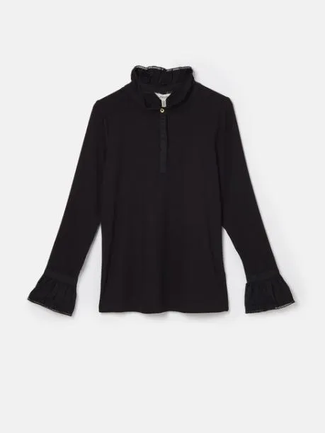 Shirts and Blouses Women Joules Black Long Sleeve Frilled Neck Top