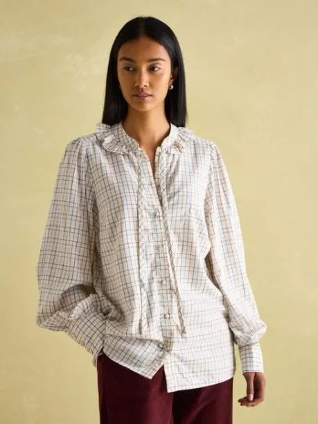 Shirts and Blouses Women Joules Check Pussybow Tie Blouse