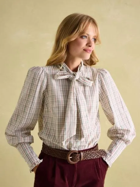Shirts and Blouses Women Joules Check Tie Neck Blouse