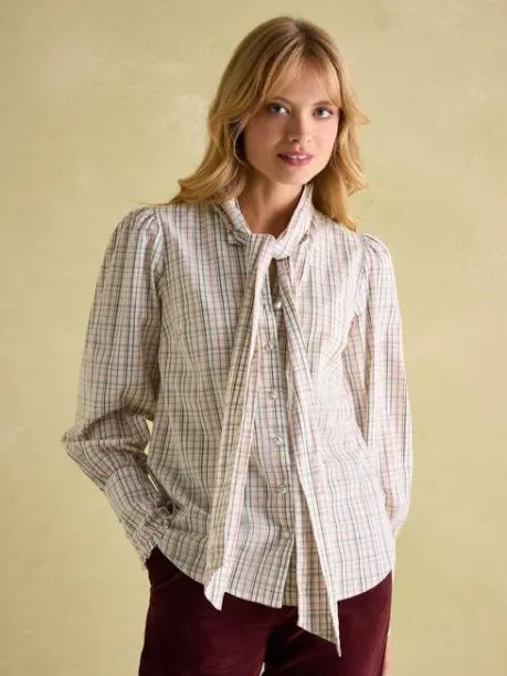 Shirts and Blouses Women Joules Check Tie Neck Blouse