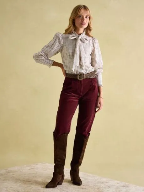 Shirts and Blouses Women Joules Check Tie Neck Blouse