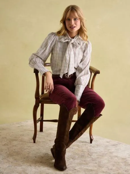 Shirts and Blouses Women Joules Check Tie Neck Blouse
