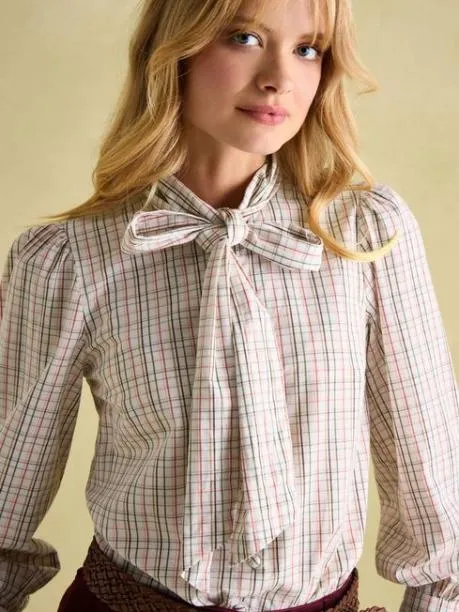 Shirts and Blouses Women Joules Check Tie Neck Blouse