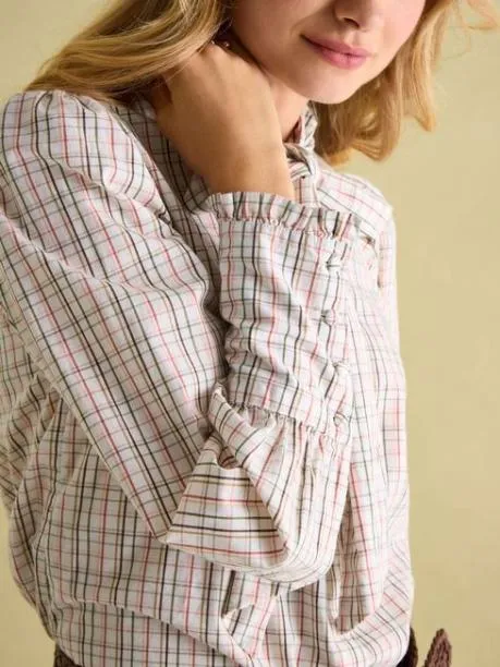 Shirts and Blouses Women Joules Check Tie Neck Blouse