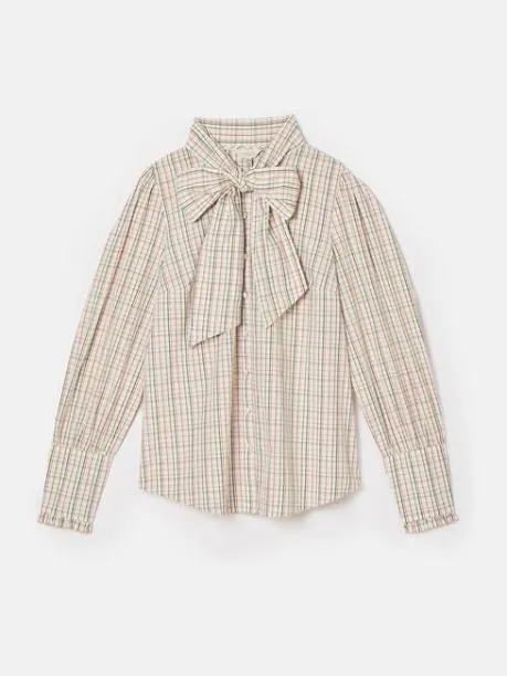Shirts and Blouses Women Joules Check Tie Neck Blouse