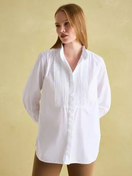 Shirts and Blouses Women Joules White Pleated TuxedoStyle Shirt