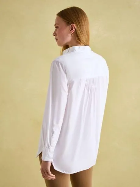 Shirts and Blouses Women Joules White Pleated TuxedoStyle Shirt