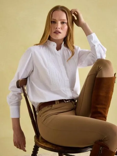 Shirts and Blouses Women Joules White Pleated TuxedoStyle Shirt