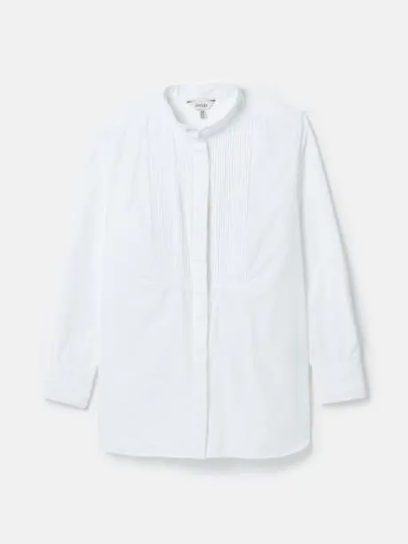 Shirts and Blouses Women Joules White Pleated TuxedoStyle Shirt
