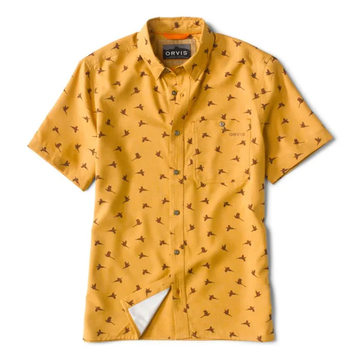 Shirts Men Orvis Printed Tech Chambray ShortSleeved Shirt Pilsner