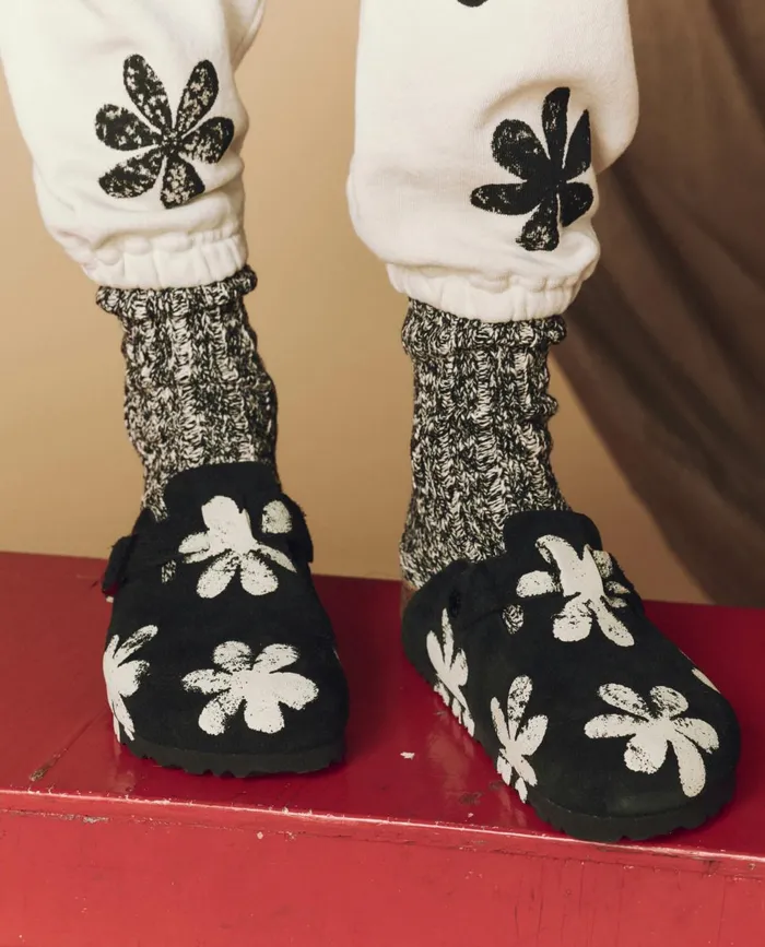 Shoes Women The Great The Hand Stamped BIRKENSTOCK Boston Black With Cream Daisy Shoes Women The Great The Hand Stamped BIRKENSTOCK Boston Black With Cream Daisy