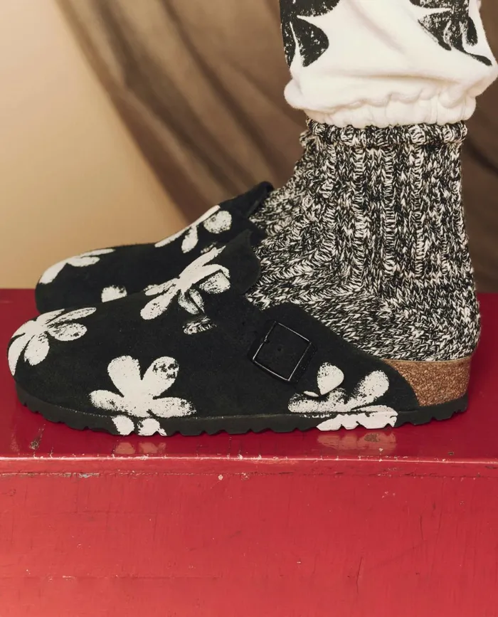 Shoes Women The Great The Hand Stamped BIRKENSTOCK Boston Black With Cream Daisy Shoes Women The Great The Hand Stamped BIRKENSTOCK Boston Black With Cream Daisy