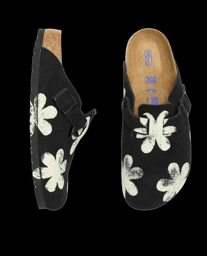 Shoes Women The Great The Hand Stamped BIRKENSTOCK Boston Black With Cream Daisy Shoes Women The Great The Hand Stamped BIRKENSTOCK Boston Black With Cream Daisy