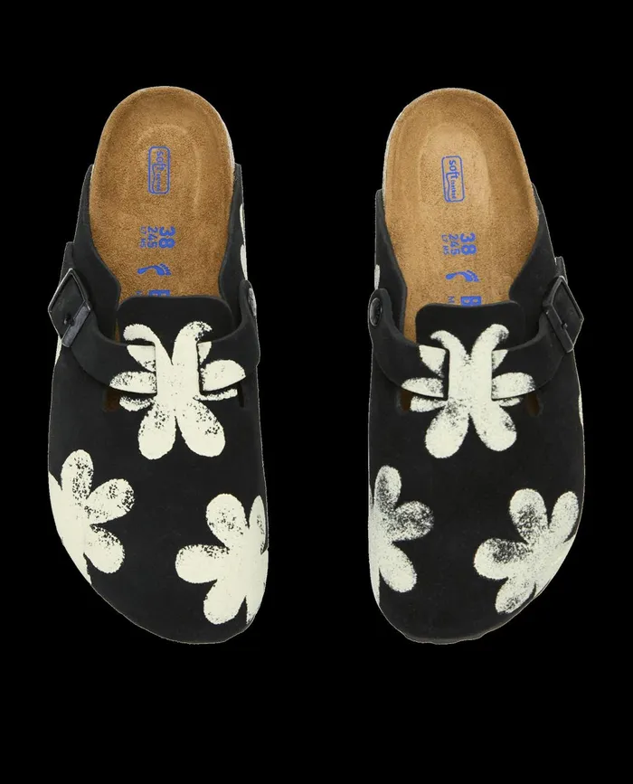 Shoes Women The Great The Hand Stamped BIRKENSTOCK Boston Black With Cream Daisy Shoes Women The Great The Hand Stamped BIRKENSTOCK Boston Black With Cream Daisy