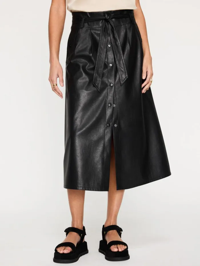Shop Brochu Walker Bottoms The Teagan Vegan Leather Belted Skirt Black Onyx