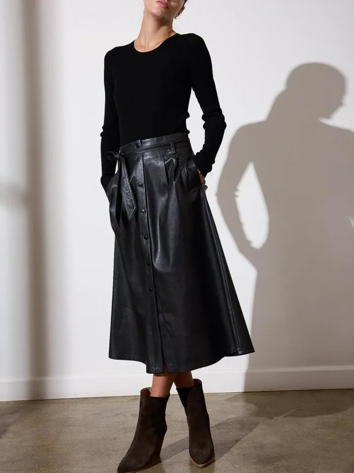 Shop Brochu Walker Bottoms The Teagan Vegan Leather Belted Skirt Black Onyx