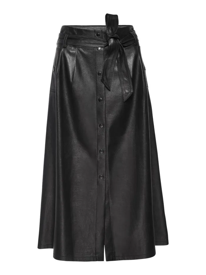 Shop Brochu Walker Bottoms The Teagan Vegan Leather Belted Skirt Black Onyx