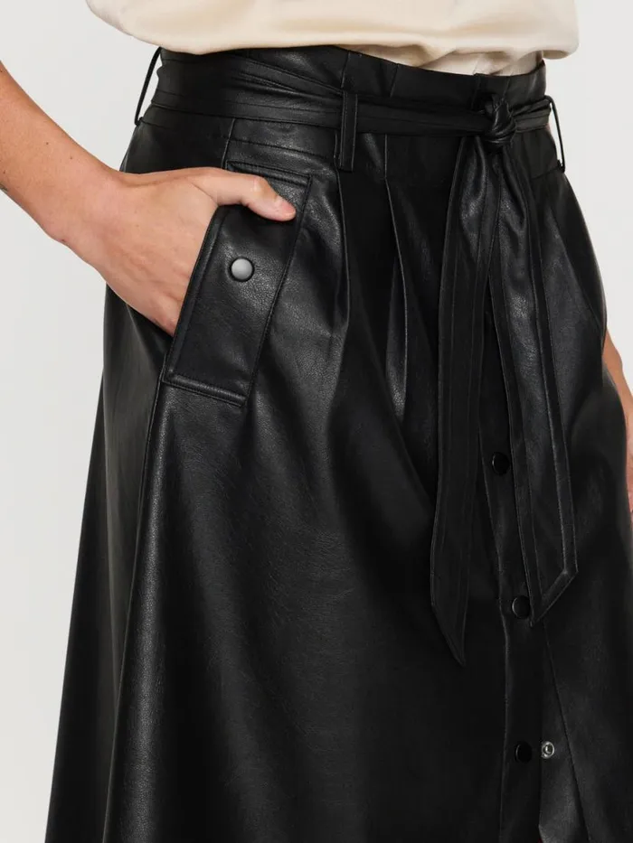 Shop Brochu Walker Bottoms The Teagan Vegan Leather Belted Skirt Black Onyx