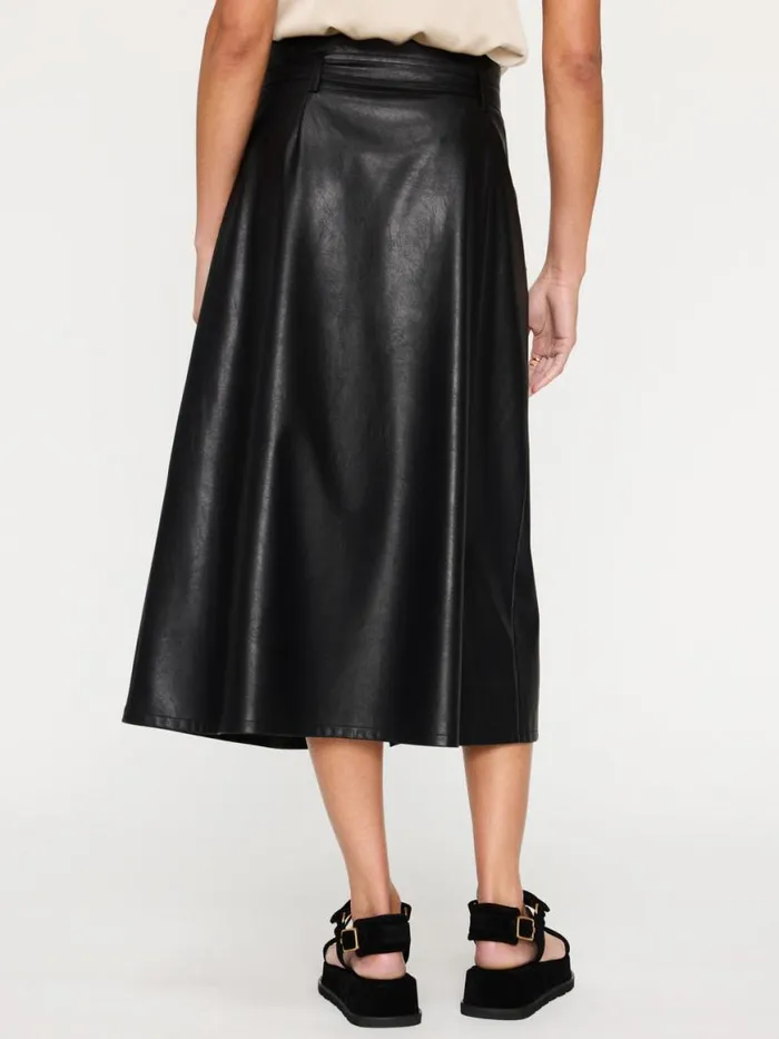 Shop Brochu Walker Bottoms The Teagan Vegan Leather Belted Skirt Black Onyx
