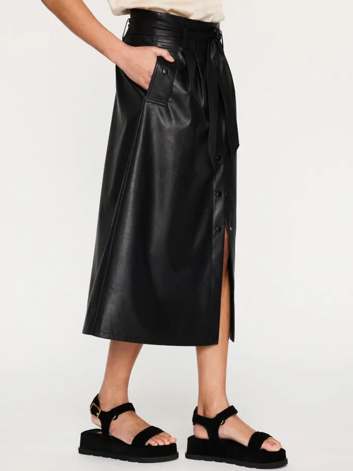 Shop Brochu Walker Bottoms The Teagan Vegan Leather Belted Skirt Black Onyx
