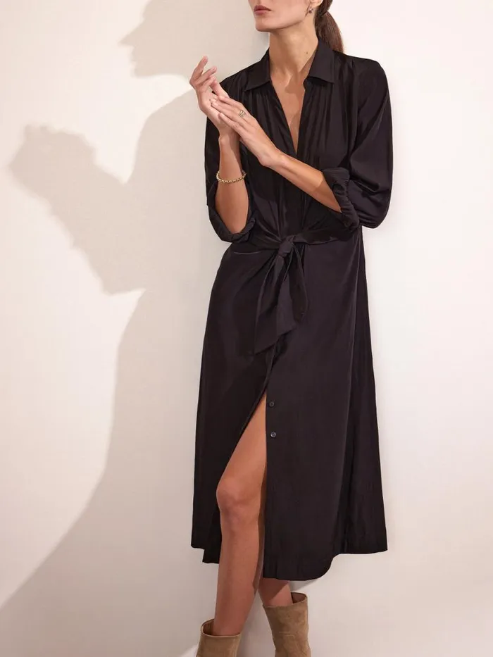 Shop Brochu Walker Dresses The Madsen Midi Shirt Dress Black Onyx