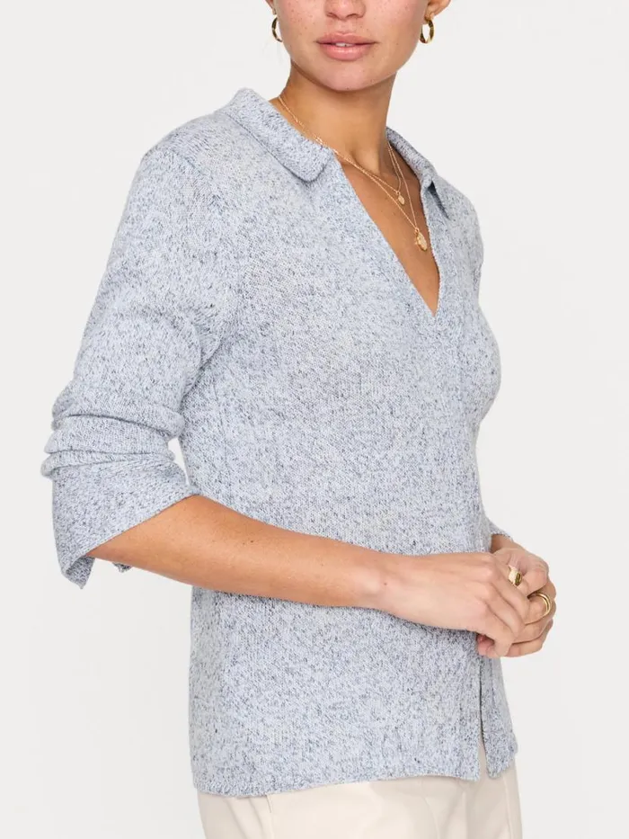 Shop Brochu Walker Sweaters The Ansel Polo Pullover Skye Blue Marl