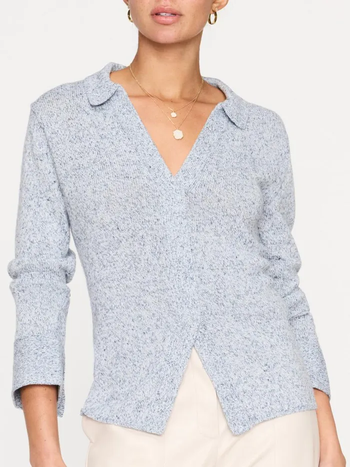 Shop Brochu Walker Sweaters The Ansel Polo Pullover Skye Blue Marl
