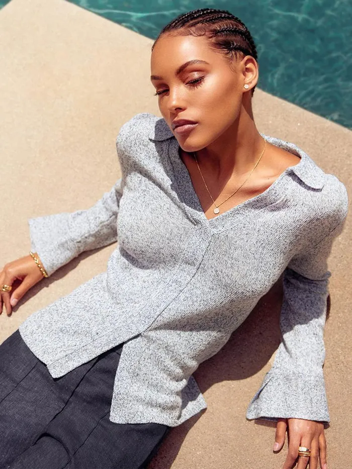 Shop Brochu Walker Sweaters The Ansel Polo Pullover Skye Blue Marl