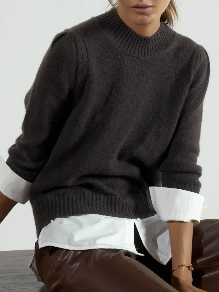 Shop Brochu Walker Sweaters The Eton Layered Crew Looker Char Brown With White Underlayer