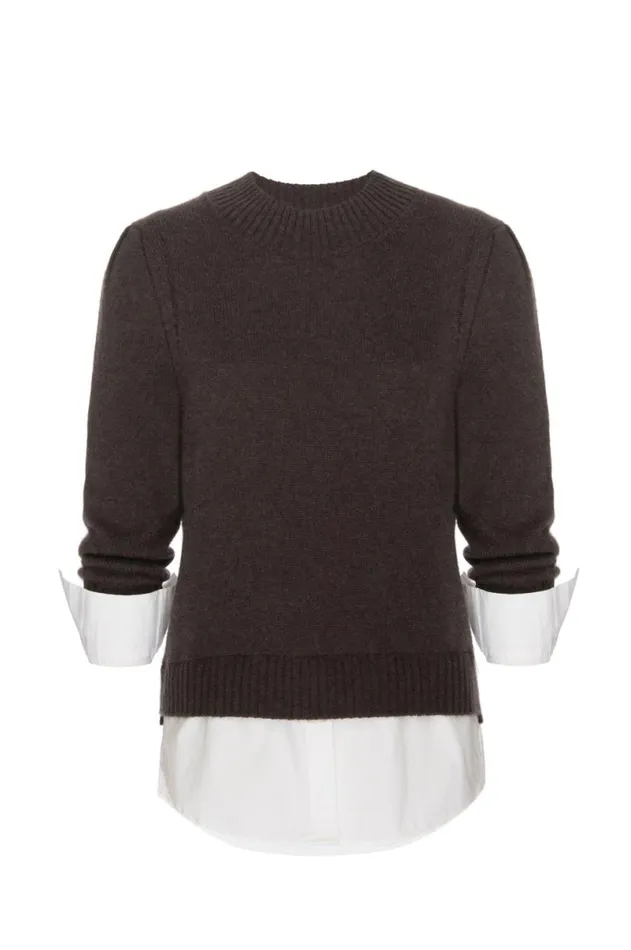 Shop Brochu Walker Sweaters The Eton Layered Crew Looker Char Brown With White Underlayer