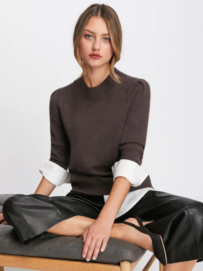 Shop Brochu Walker Sweaters The Eton Layered Crew Looker Char Brown With White Underlayer