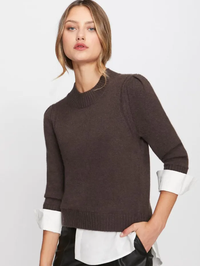 Shop Brochu Walker Sweaters The Eton Layered Crew Looker Char Brown With White Underlayer