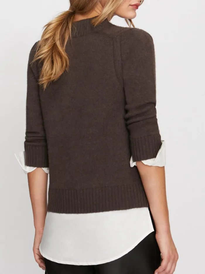 Shop Brochu Walker Sweaters The Eton Layered Crew Looker Char Brown With White Underlayer