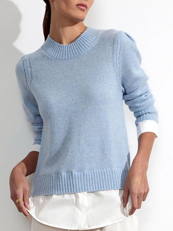 Shop Brochu Walker Sweaters The Eton Layered Crew Looker Skye Blue Melange With White Underlayer