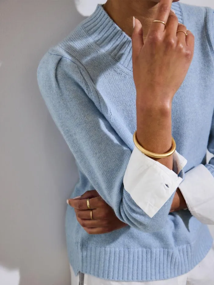 Shop Brochu Walker Sweaters The Eton Layered Crew Looker Skye Blue Melange With White Underlayer