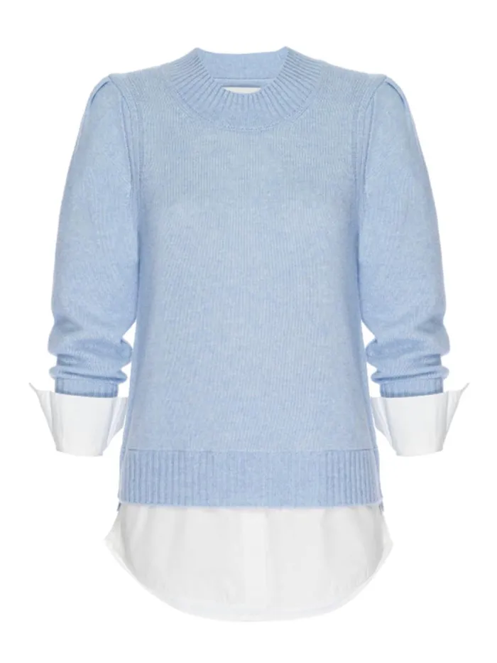Shop Brochu Walker Sweaters The Eton Layered Crew Looker Skye Blue Melange With White Underlayer
