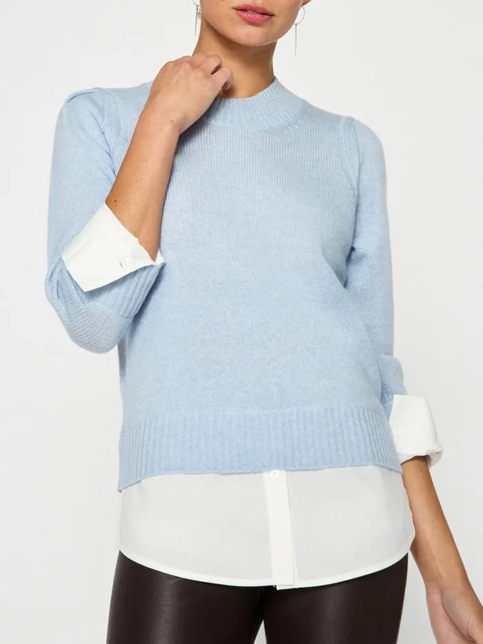 Shop Brochu Walker Sweaters The Eton Layered Crew Looker Skye Blue Melange With White Underlayer
