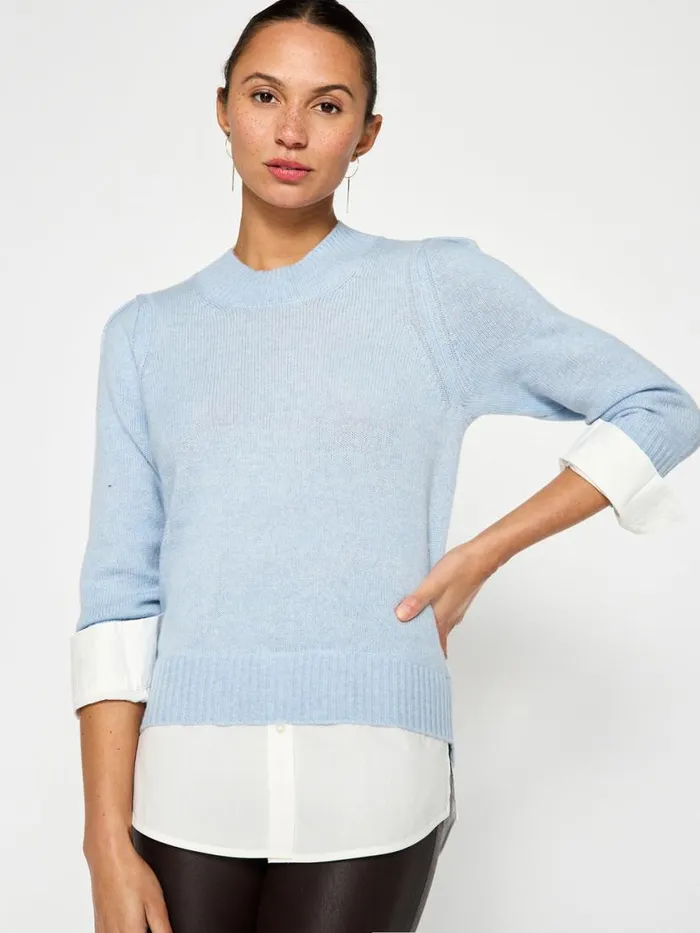 Shop Brochu Walker Sweaters The Eton Layered Crew Looker Skye Blue Melange With White Underlayer