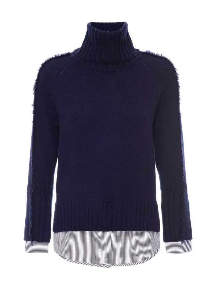 Shop Brochu Walker Sweaters The Jolie Fringe Striped Layered Looker Navy W Stripe Woven