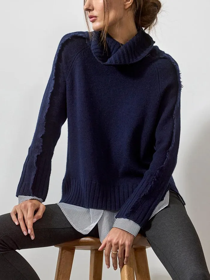 Shop Brochu Walker Sweaters The Jolie Fringe Striped Layered Looker Navy W Stripe Woven
