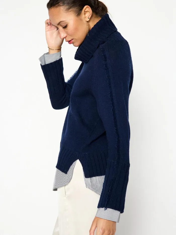 Shop Brochu Walker Sweaters The Jolie Fringe Striped Layered Looker Navy W Stripe Woven