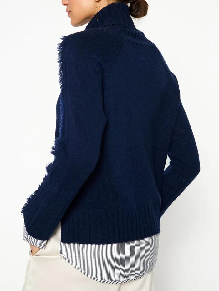 Shop Brochu Walker Sweaters The Jolie Fringe Striped Layered Looker Navy W Stripe Woven